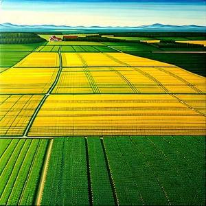 Nature Acrylic Painting: Aerial View Of Agricultural Fields With Painting Large,