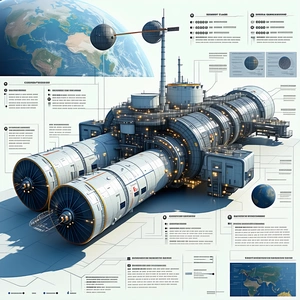 A Large Spacecraft Is Shown In A Diagram, With A Large Globe In The Background