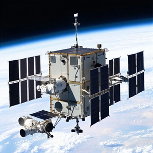 A Space Shuttle With A Large Satellite On Top Of It