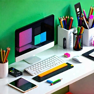Business Isometric Design: Workplace with productivity tools on desk