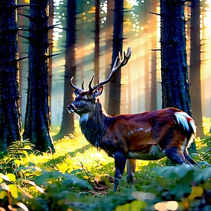 Nature Digital Illustration: Deer In (forest:1.23) Environment With Deer Standing