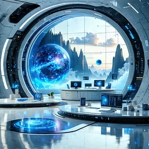 Futuristic Tech Startup Office With Futuristic Setting,