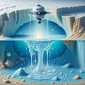 A Futuristic Scene With A Large, White Spacecraft Hovering Above A Frozen