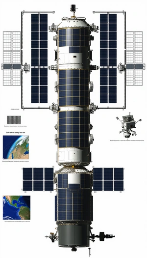 The Image Is A Diagram Of A Space Station, Showing The Various Components And Their Functions
