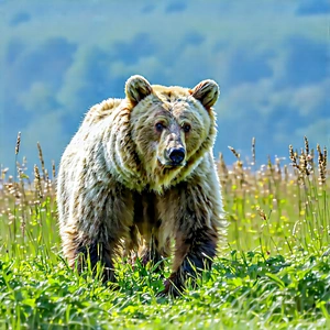 Nature Hdr Photography: Bear In Prairie Grassland With Large Brown