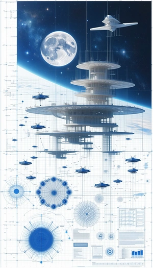 A Futuristic City Is Depicted In This Drawing, With A Large Tower In The Center