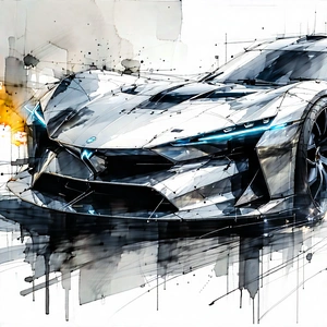 Tech Charcoal Drawing: Innovative electric vehicle design