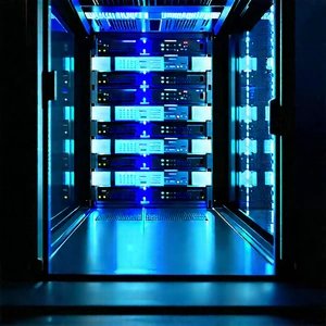 Server Rack With Blue Light (glow:1.13) With Large Computer