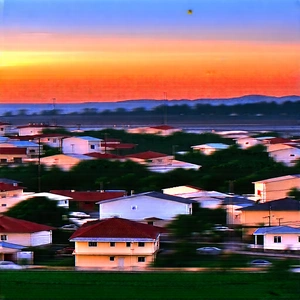 Urban Commercial Photography: Cityscape Of Small Town During Sunset With Time-lapse Photo