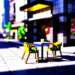 Urban Voxel Art: Urban Street With Outdoor Seating With Small Model