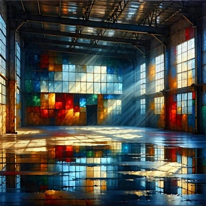 Urban Acrylic Painting: Converted Warehouse With Reflective Glass With Painting Large