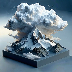 Nature Isometric Design: Storm (clouds:1.44) over mountain peak