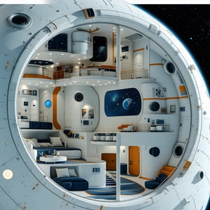 A Futuristic Space Station With A Large, Round