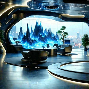 (futuristic:1.21) Tech Startup Office With Image, There