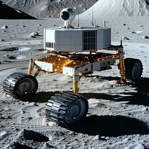 A Robotic Vehicle Is Sitting On The Surface Of The Moon