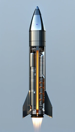 A Rocket Is Shown In A 3d Model, With Its Engine And Fuel Tanks Visible