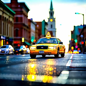 Urban Landscape Photography: City Taxi In Historic Quarter With Captures Busy
