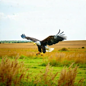 Nature Watercolor Painting: Eagle In Prairie Grassland With Majestic Bald