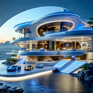 (futuristic:1.44) Smart Home With Futuristic, White,