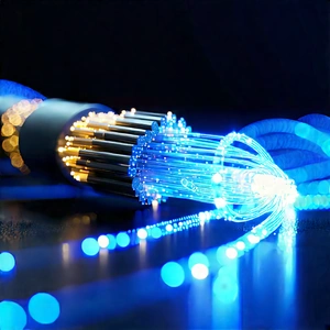 Close-up Of Fiber Optic Cables With Blue Light