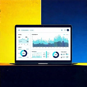 Tech Flat Design: Laptop With Data Visualization With Laptop Computer