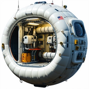 A Large White Spacecraft With A Round Shape, Resembling A Giant White Ball