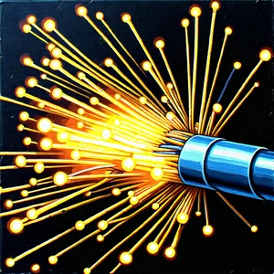 Tech Gouache Painting: Close-up Of Fiber Optic Cables With Close-up Wire,