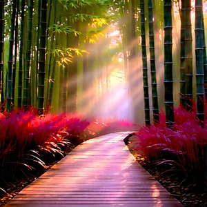 Nature Landscape Photography: Path Through Bamboo Grove With Pathway Surrounded