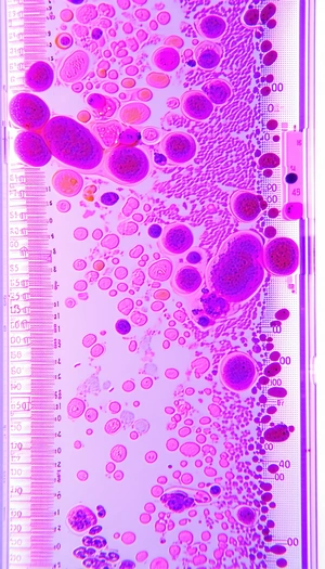 A Purple Liquid In A Glass Container, With A Ruler Placed Next To It