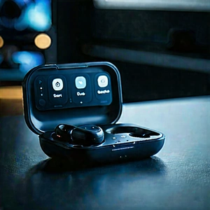 Wireless Earbuds With User Interface With Black Case