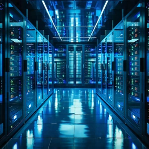 Tech Long Exposure Photography: (futuristic:1.27) Server Room With Image, There