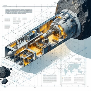 A Large, Futuristic Spacecraft Is Shown In A Detailed Drawing
