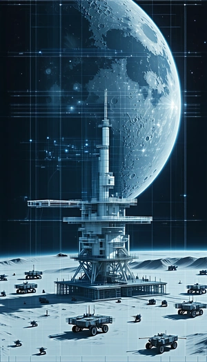 A Futuristic Space Station With A Large, White Tower In The Center
