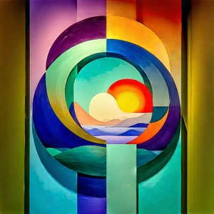 Abstract Art Nouveau Style: Dynamic composition with triadic color palette