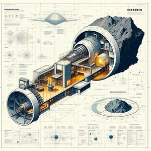 A Large, Detailed Drawing Of A Space Station Is Displayed