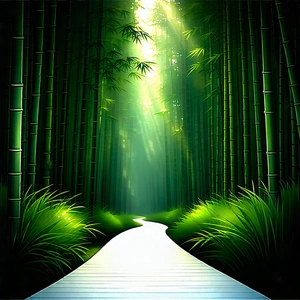 Nature Digital Illustration: Path Through Bamboo Grove With Pathway Surrounded