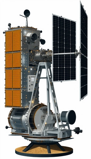 A Large Spacecraft Is Shown In A White And Orange Color Scheme
