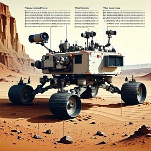 A Large Robotic Vehicle, Possibly A Rover, Parked On A Rocky Terrain
