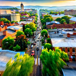 Urban Drone Photography: Cityscape Of Small Town During Rush Hour With Busy City