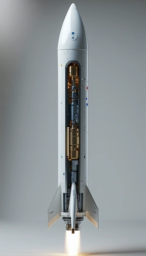 A White Rocket Is Shown In A Close-up View
