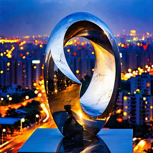 Urban Aerial Photography: Modern Sculpture With City Lights With Large, Shiny,