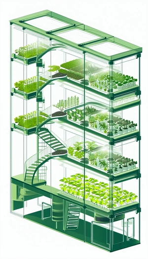 In The Image, There Is A Large, Multi-level Greenhouse Filled With Various Plants