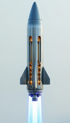 A Large Rocket Ship Is Shown In A Close-up View