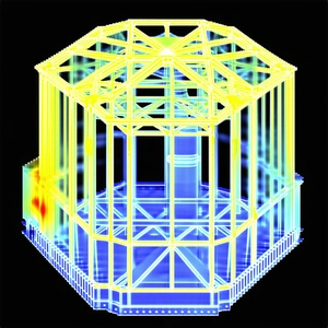 A Large, Three-dimensional Model Of A Building Is Displayed In A Room