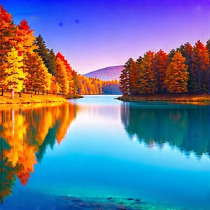 Nature Stock Photography: Crystal Clear Lake Surrounded By Autumn Trees With Serene Lake