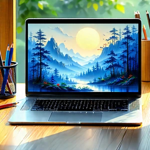 Laptop With (digital:1.38) Artwork With Laptop Computer
