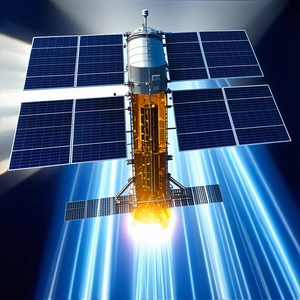 A Space Shuttle With A Solar Panel On Its Side, Flying Through The Sky