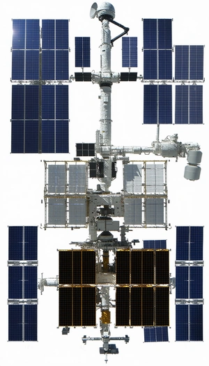 A Large Space Station With A Variety Of Solar Panels On Its Exterior