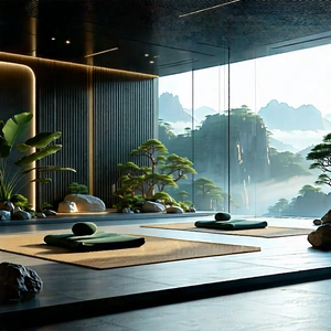 Lifestyle Minimalist Design: Wellness Scene With Meditation Space With Image, There