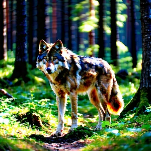 Nature Tilt-shift Photography: Wolf In Forest Environment With Wolf Standing